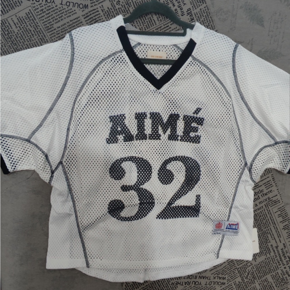 Aime Leon Dore White Mesh Jersey with Black Trim and Number 32 - Picture 4 of 12